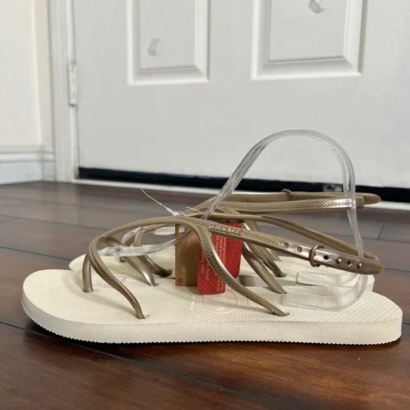 NWT Havaianas Allure Sandals Flip Flops Women 11/12 Gold Strappy Ankle Strap - Picture 3 of 9